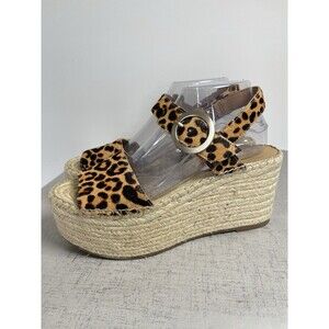 Marc‎ Fisher Rexly Leopard Pony Hair Espadrille Platform Wedge Sandals 9 M Boho